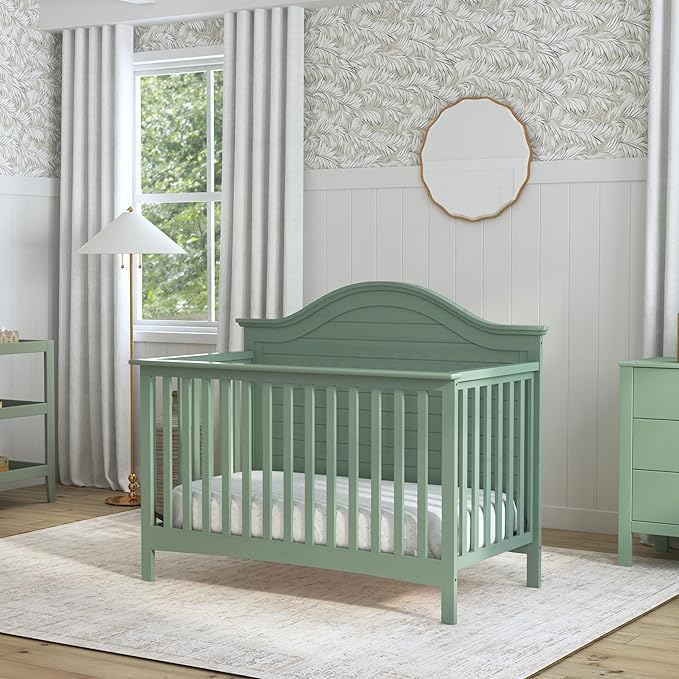 Carter’s by Davinci Nolan 4-in-1 Baby Crib - Convertible to Toddler Bed, Daybed, Full-Size Bed - GREENGUARD Gold Certified - 4 Adjustable Mattress Heights - Conversion Kit Sold Separately, Light Sage
