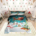 Manfei Christmas Comforter Set King Size, Xmas Tree Snowman Bedding Set 3pcs for Kids Boys Girls Room Decor, Santa Claus with Reindeer Quilt Set New Year Theme Duvet Set with 2 Pillowcases