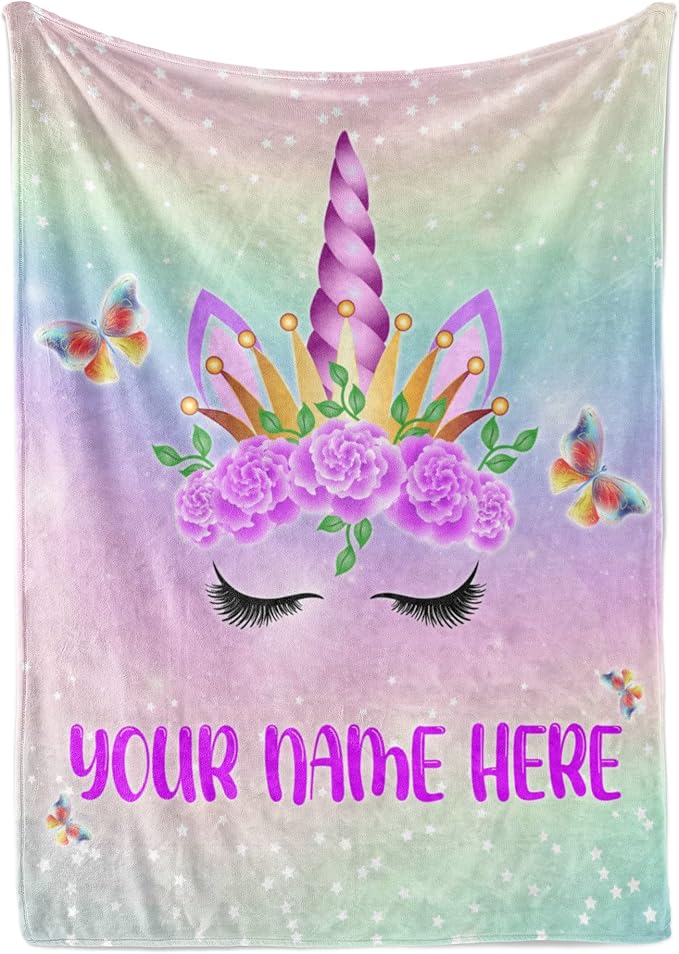 Personalized Unicorn Blanket for Girls | Kids Unicorn | Custom Plush Fuzzy Unicorns for Toddler | Customized Little Girl Throw Blankets | Baby Girl Birthday (Fleece – 30x40)