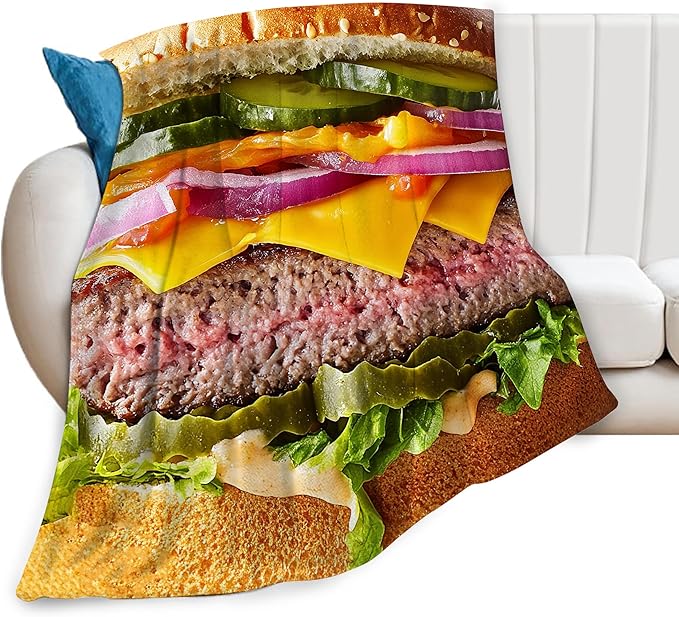 Hamburger Blanket for Girls Boys Funny Food Burger Throw Blankets Soft Cozy Warm Fuzzy Fleece Cheese Beef Pickles Bedding Flannel Throws Stuff Gifts for Kids Men Women Bedroom Decor 80"x60"