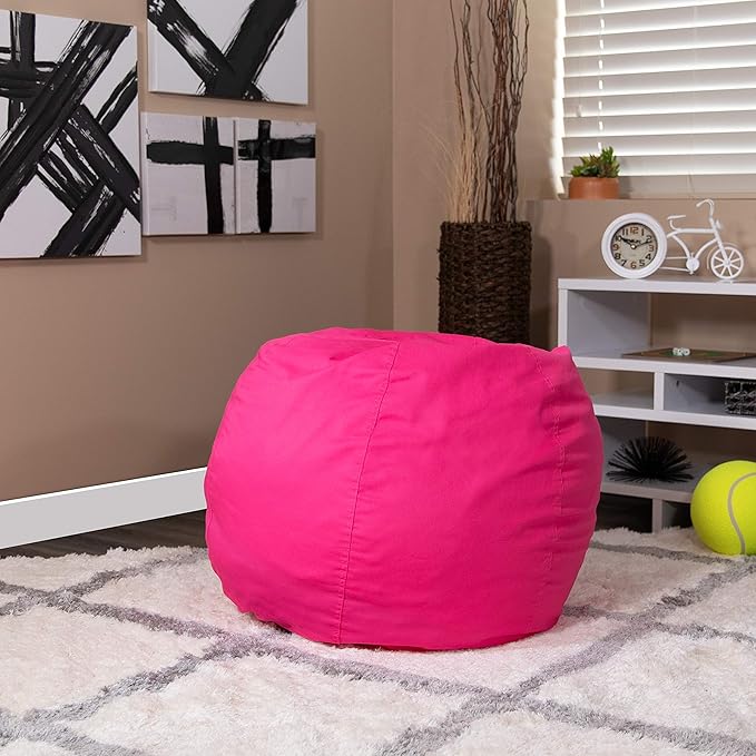 EMMA + OLIVER Small Solid Hot Pink Bean Bag Chair for Kids and Teens