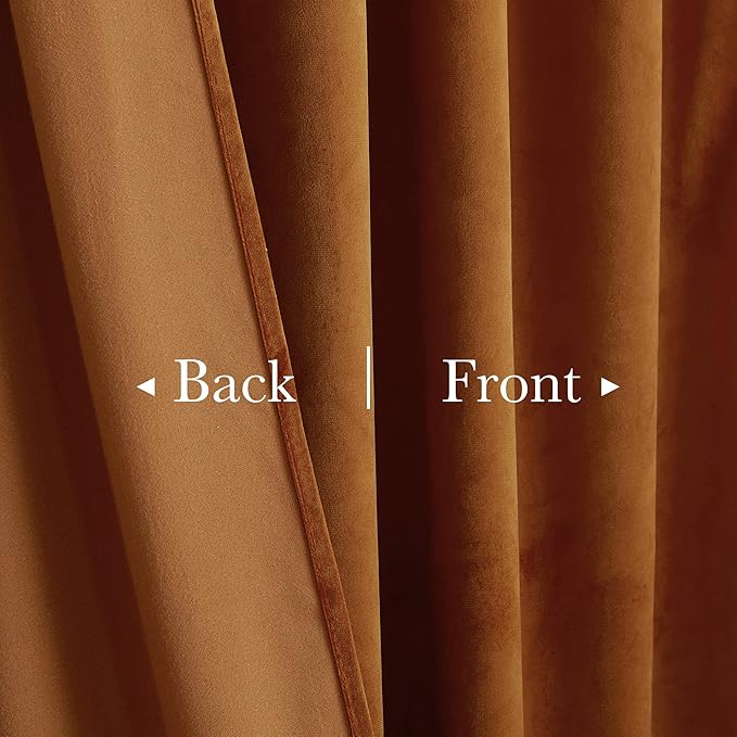 StangH Burnt Orange Curtains 92 inches Long Fall Super Soft Velvet Room Darkening Thermal Insulated Window Drapes Back Tab Luxury Decor for Bedroom Living Room, W52 x L92, 2 Panels