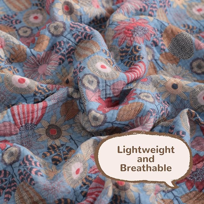 NTBAY 2 Layer Muslin Cotton Baby Swaddle Blanket, 42x60 Soft and Breathable Receiving for Newborns and Infants, Perfect for Crib, Stroller, Travel, Lightweight Nursery Blanket, Boho Flower