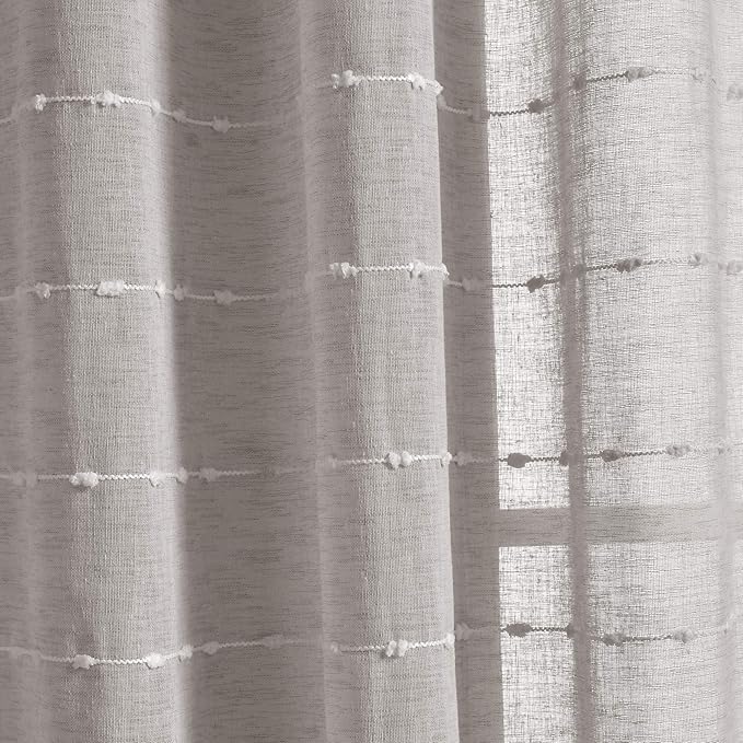Lush Decor Farmhouse Textured Grommet Sheer Window Curtain Panel Pair, 38"W x 95"L, Gray