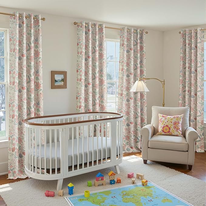 jinchan Nursery Curtains 95% Blackout Pink Floral Curtains for Girls Room, 96 Inch Length Farmhouse Drapes for Bedroom Living Room Darkening Window Treatment Grommet Top Set of 2 Panels