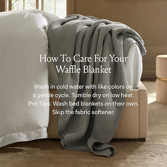 BOLL & BRANCH Waffle Bed Blanket - King/Cal King, Natural - Luxury 100% Organic Cotton - Soft, Lightweight and Breathable - Textured Waffle Weave