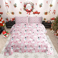 Cartoon Pink Dreamy Boys Girls Comforter Set Full Size,Snowman Christmas Tree Duvet Set Teens Bedroom Decor,Merry Christmas Microfiber Soft Bedding