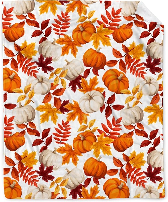 Fall Throw Blanket - Pumpkin Maple Leaf Autumn Blanket - Thanksgiving Fall Decor Gift - Ultra Plush Cozy Lightweight Thanksgiving Pumpkin Blanket for Sofa,Bed,Couch - 60"x80"-Adults/Twin Size
