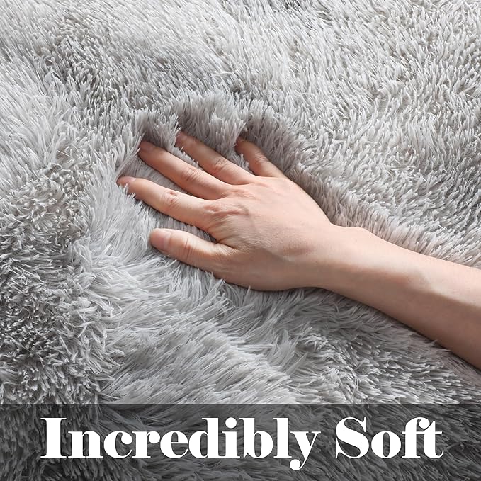 ONASAR 6x9 Area Rugs for Living Room, Large Tie-Dyed Light Grey Fluffy Shag Rug for Bedroom, Washable Ultra Soft Plush Floor Big Indoor Carpet for Baby Kids Girls Boys Teen Dorm Nursery Home Decor