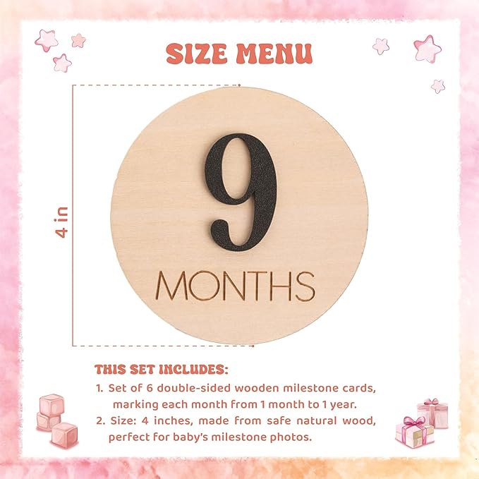 Baby Monthly Milestone, Wooden Baby Milestone Signs, Monthly Milestone Wood Discs, Baby Milestone Discs (3D Black)