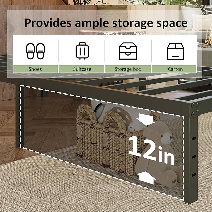 EMODA 14 Inch Full Size Bed Frame with Skirt Cover, Heavy Duty Metal Platform No Box Spring Needed, Easy Assembly Noise Free