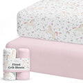 Sorrel + Fern Crib Sheets Neutral - Fitted Baby Crib Sheets Bed for Girl Boy - 2 Pack Standard & Toddler Mattress (Unicorn Blossom) - Buttery Soft Organic Cotton Blend