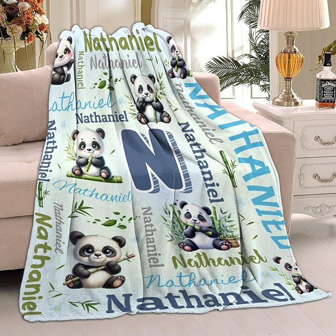 Personalized Custom Panda Blanket Gifts for Kids Boys Girls with Name - Customized Panda Super Soft Lightweight Flannel Sheets Decor for Crib Nap Couch - 50"x60" for Teens