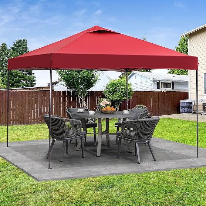 GDY 10x10 Pop Up Canopy Tent, Easy Set up Outdoor Silver Coated Beach Gazebos, Carpas for Pool, Events, Parties, and Camping, Red