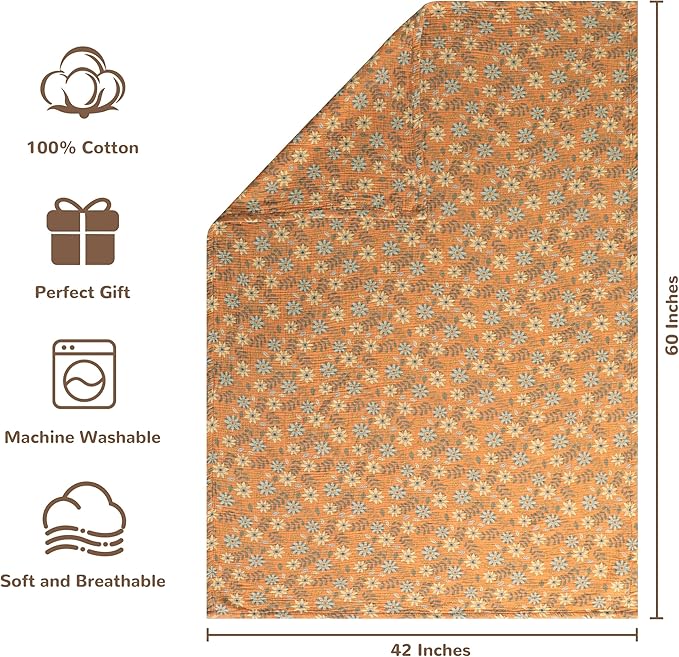 NTBAY 4 Layer Muslin Cotton Toddler Blanket, 42x60 Soft and Breathable Receiving for Newborns and Infants, Perfect for Crib, Stroller, Travel, Lightweight Nursery Blanket, Vintage Daisy Bloom