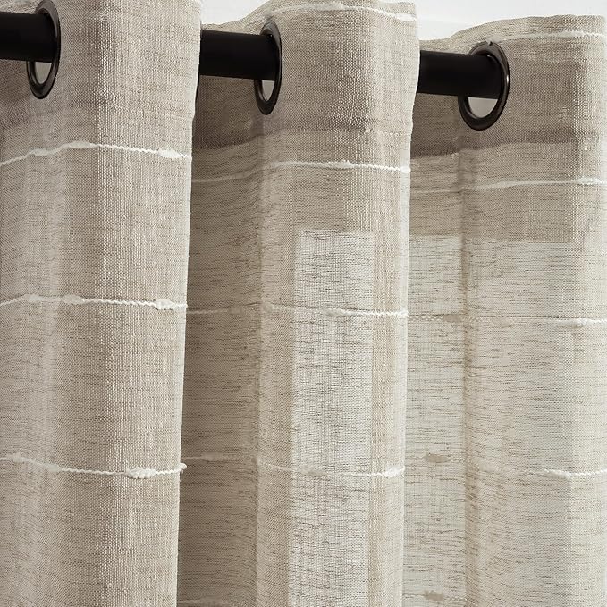 Lush Decor Farmhouse Textured Grommet Sheer Window Curtain Panel Pair, 38"W x 108"L, Neutral