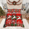 Manfei Christmas Duvet Cover Set Twin Size, White Deer and Snowflake Print Comforter Cover with 1 Pillowcase, Red Plaid Print Bedding Set 2pcs for Kids Boys Girls Bedroom Decor,No Comforter
