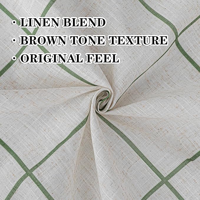 MYSKY HOME 100% Blackout Plaid Linen Curtains 63 Inches Long Double Layer Farmhouse Thermal Insulated Checkered Print Drapes with Rod Pocket Back Tab for Bedroom Living Room, 2 Panels, 52"Wide, Green