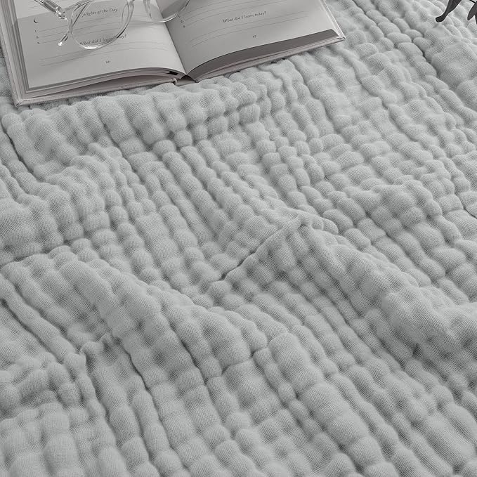 Comfy Cubs Muslin Blanket for Adults King 108" x 90" - 6 Layer Soft, Breathable & Lightweight Muslin Adult Blanket - Machine Washable & Designed in The US Bedding for All Seasons -Heather Blue