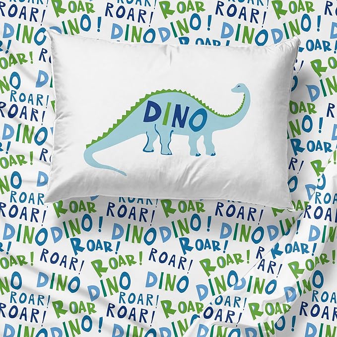 Sunny Side Up Dino Roar Full Sheet Set - 4 Piece Kids Bedding Set Includes Pillow Cover - Super Soft Dinosaur Microfiber Sheets