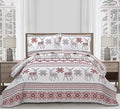 Jessy Home Christmas Quilt Set Queen Size Bedding Xmas Bedspread Coverlet Holiday Deer Snowflake Decor Soft Lightweight Bedding,Red White