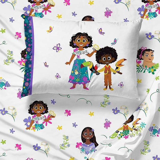 Jay Franco Disney Encanto Sister Magic 5 Piece Full Bed Set - Includes Reversible Comforter & Sheet Set - Super Soft Fade Resistant Polyester (Official Disney Product)