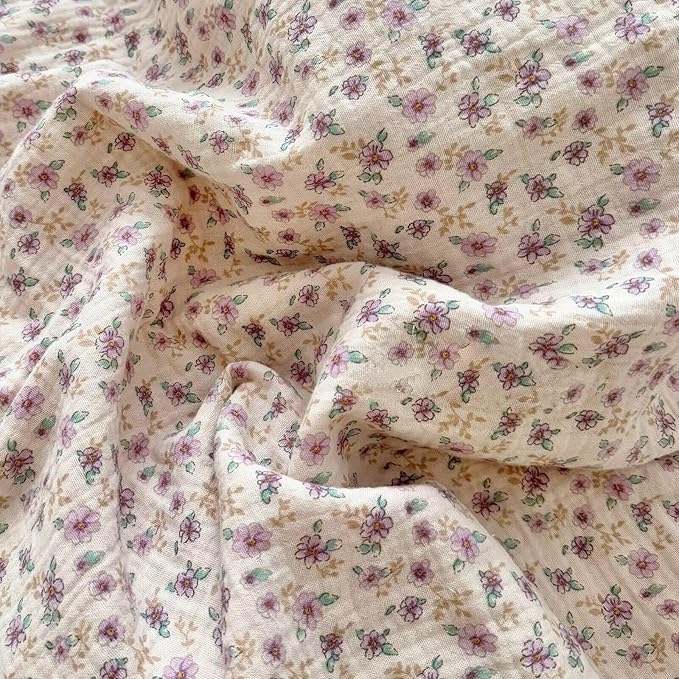 BuLuTu Purple Floral Duvet Cover King, Muslin Cotton Comforter Cover for King Size Bed, Cottage Ruffles Bedding Quilt Covers 104"x90", Zipper & 4 Ties, No Pillowcses, All Seasons