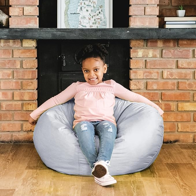 Big Joe Classic Bean Bag Chair for Kids Bedroom and Reading Nook, Easy-Clean Gray, Durable Nylon Polyester Blend, 2 feet Refillable