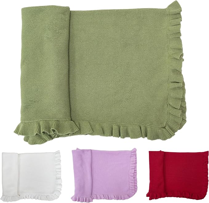 Cotton Baby Blanket with Ruffle Edge Soft Breathable Newborn Blanket for Boys & Girls, Lightweight Knit Throw for Crib, Stroller & Nursery Multiple Colors Available Cream 30x40