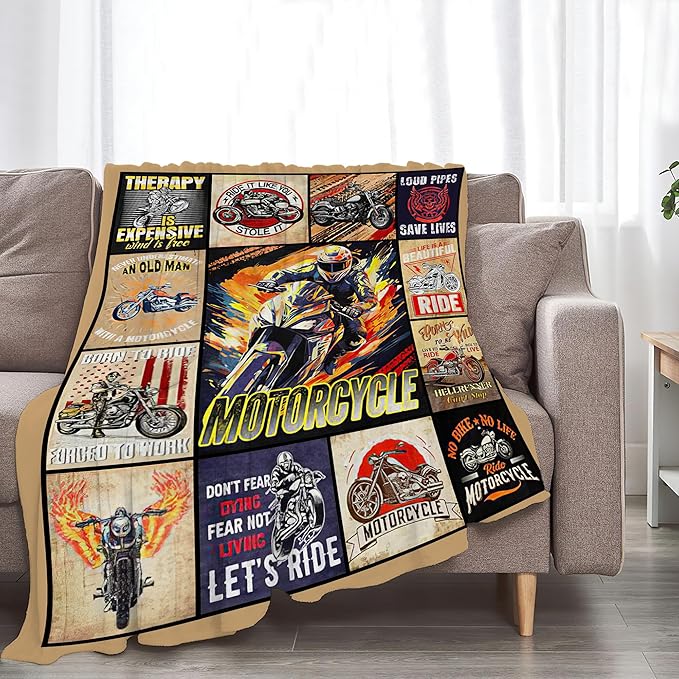 Motorcycle Blanket Ride Gifts for Girls Motorcycle Rider Boys Woman Kids Motorcycles Lover Sport Throw Blankets Soft Blanket Warm Fleece Flannel Plush Blankets for Bed Sofa Couch 60"x80"