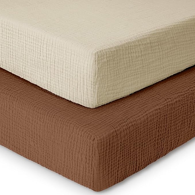 Dreamology Crib Sheets, Standard Muslin Crib Sheet Girls, Boys, 2 Pack Crib Sheet,Breathable Toddler Bed Sheets,Crib Sheets Cotton for Standard Cribs & Toddler Mattress Fitted,52x28 | Rust and Ecru