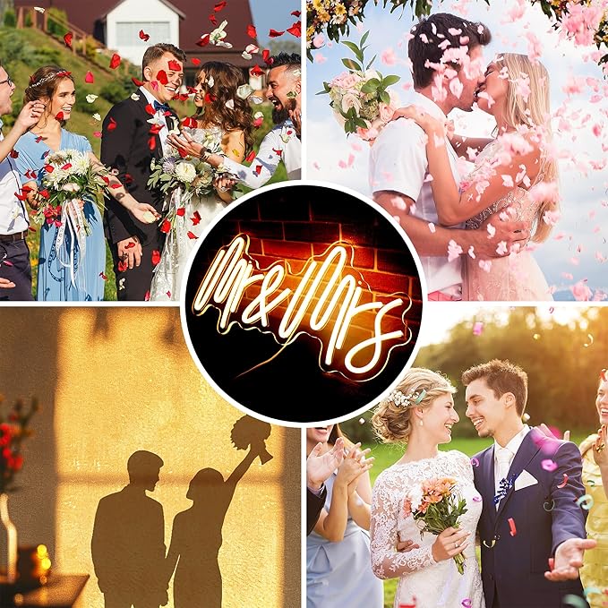 Mr & Mrs Neon Sign for Wall Decor Neon Lights for Teen Bedroom Decor Art Light Up Sign LED Neon Signs for All Party Reunion Decoration USB 21.7x10 Inch (warm white)