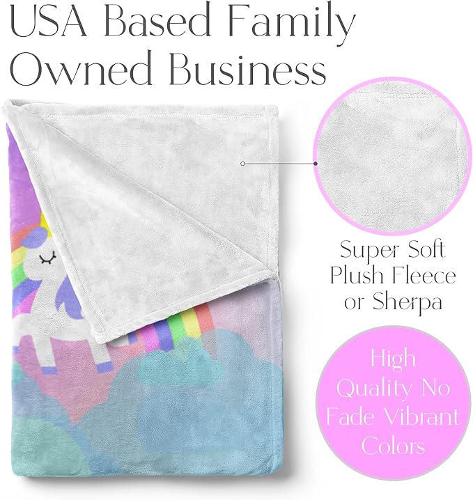 Personalized Unicorn Blanket for Girls | Kids Unicorn | Custom Plush Fuzzy Unicorns for Toddler | Customized Little Girl Throw Blankets | Girl Sofa Bed Birthday (Sherpa – 60x80)