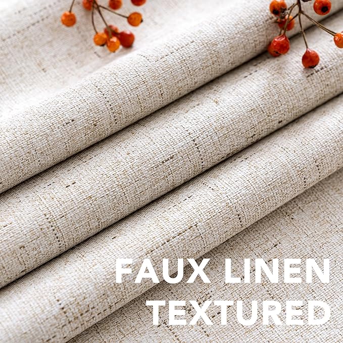 H.VERSAILTEX Blackout Linen Curtains, 100% Blackout Drapes Textured Blackout Curtains with White Thermal Insulated Liner, Grommet Top Curtains Living Room (2 Panels, 42 x 84 Inch, Natural)