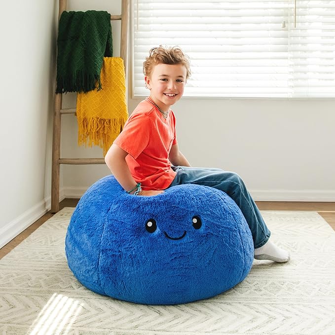 Big Joe Blueberry PlushiPals Super Soft Bean Bag Chair for Kids, Ultra-Soft Plush Polyester Blend, 2.5 feet Refillable