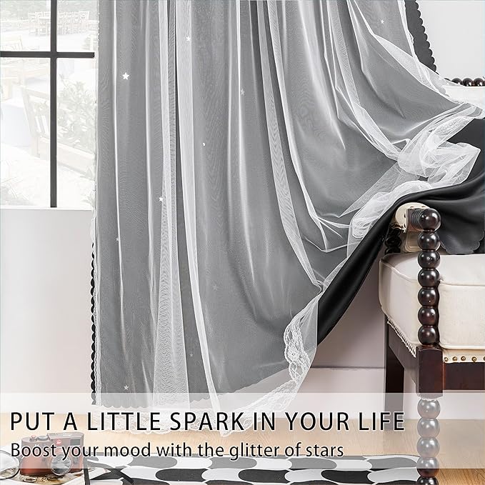 XiDi Black Out Curtains for Bedroom, Curtains for Girls Bedroom Decor, Unicorn Curtains for Kids Room, Black and White Curtains for Living Room 96 inchs Long 52 inches Wide 2 Panel Black