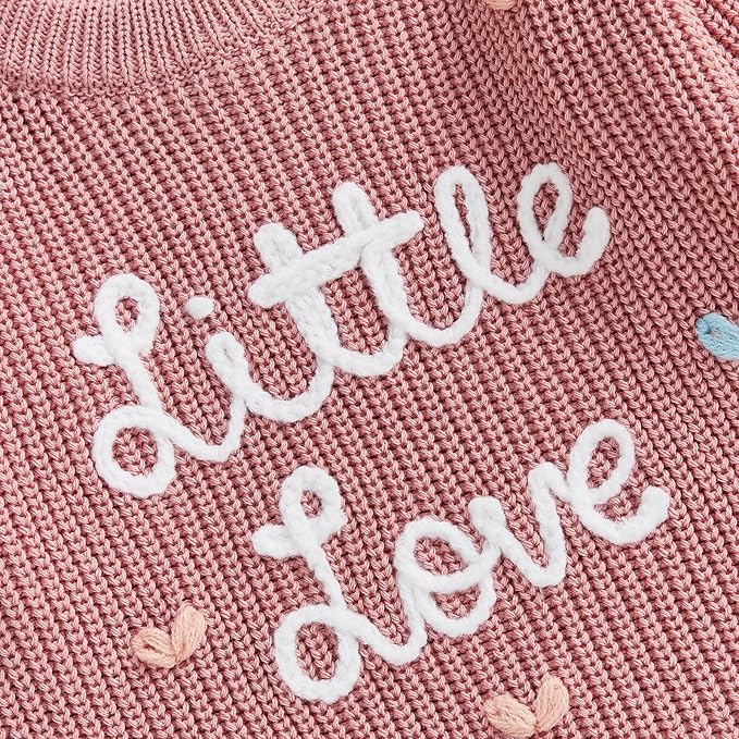 Lesimsam Newborn Baby Boy Girl Valentines Day Outfit Oversized Embroidery Long Sleeve Knit Sweater Bubble Romper Bodysuit