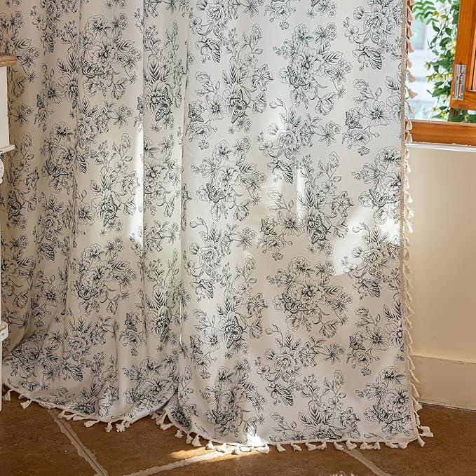 ENJOYBRIDAL Floral Curtains 84 Inches Long 2 Panels Boho Vintage Drapes for Bedroom Semi Sheer Print Living Room Window Curtain Panels Floor Length Farmhouse Flower Rod Pocket Cute Window Treatments