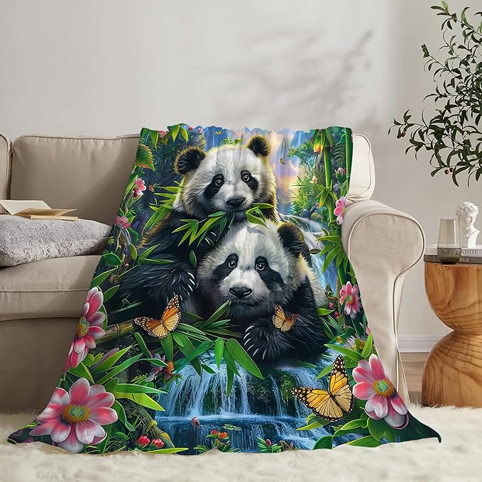 Panda Blanket Funny Pandas Gifts for Girls Boys Woman Kids Cute Panda Lover Bear Throw Blankets Soft Warm Fleece Flannel Plush Blankets for Bed Sofa Couch 40"x50"