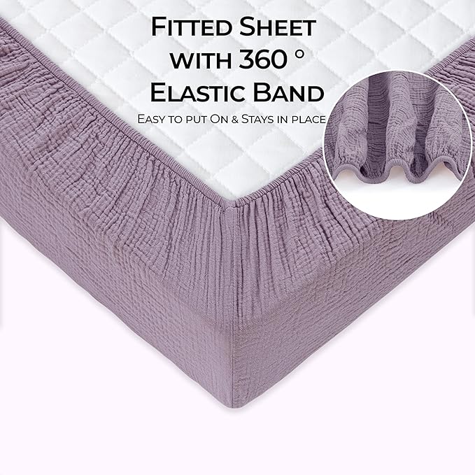 Dreamology Muslin Mini Crib Sheets, Girls, Boys, Soft & Breathable Crib Sheet 2 Pack, 100% Cotton Crib Sheets for Mini Cribs, Pack n Play Sheets, 24x38 Mini Crib Sheet Fitted | Purple,Pink