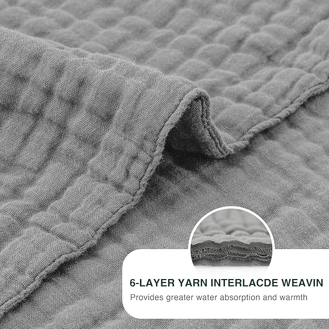 Love's cabin 6 Layer 100% Cotton Muslin Blanket, 108"x90" Muslin King Size Blanket for Bed Couch, Lightweight and Breathable Cotton Gauze for Adult, Medium Grey