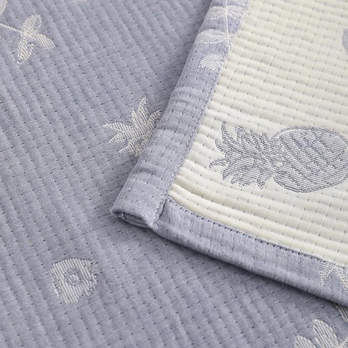 NTBAY 3 Layer Toddler Blanket, Muslin Cotton Jacquard Bed Blankets, Lightweight Thermal Baby Blanket, Super Soft and Warm Crib Blanket for All Seasons, Decoration Gift, 30"x40", Blue Pineapple