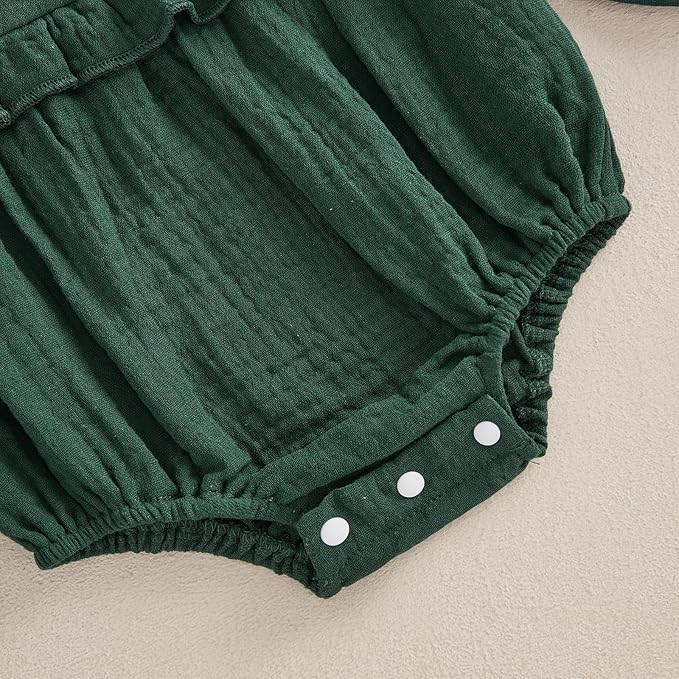 Newborn Infant Baby Girl Clothes Cotton Linen Long Sleeve Smocked Bubble Romper Ruffle Bodysuit Jumpsuit Fall Outfit