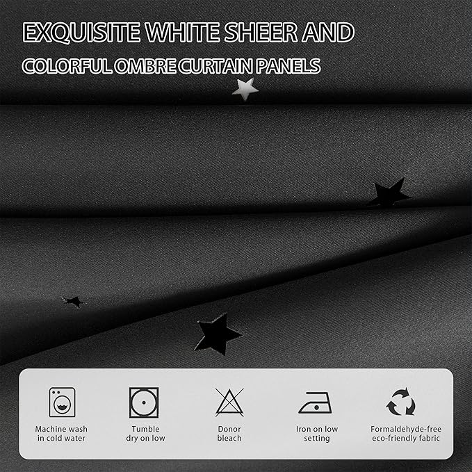 XiDi Black Out Curtains for Bedroom, Curtains for Girls Bedroom Decor, Unicorn Curtains for Kids Room, Black and White Curtains for Living Room 96 inchs Long 52 inches Wide 2 Panel Black