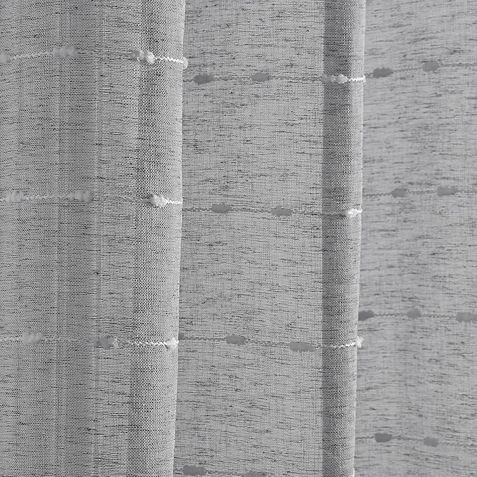 Lush Decor Farmhouse Textured Grommet Sheer Window Curtain Panel Pair, 38"W x 84"L, Dark Gray