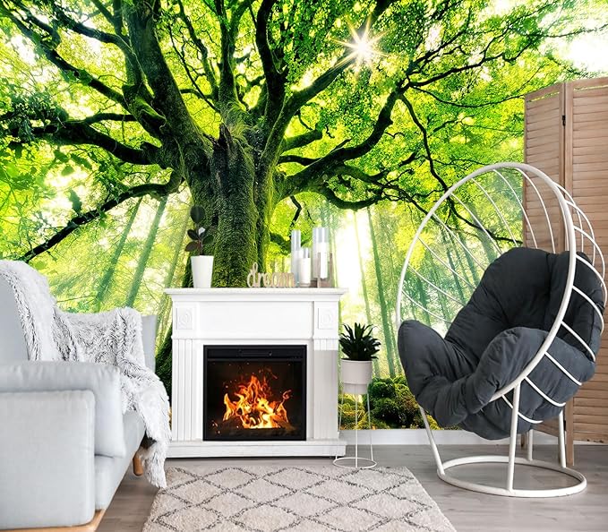 XMPMBM-Green Forest backsplash Large Decorative Wallpaper Large Tree Bedroom Bathroom Wall Mural- W 154" X H 105"（112 Square Foot）