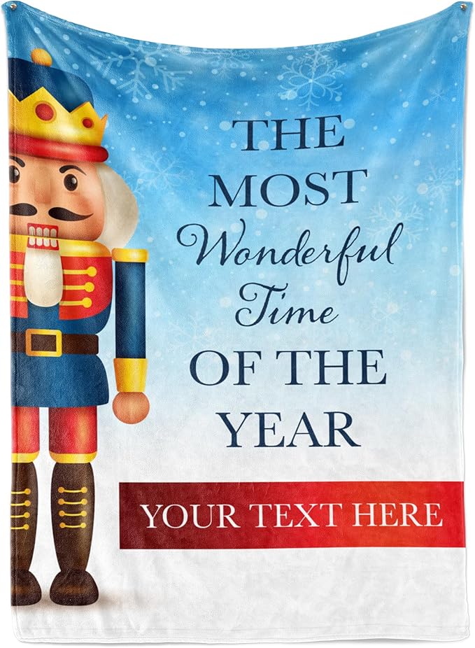 Personalized Nutcracker Christmas Blanket - Ships Next Day, Printed in USA - Plush Fleece Sofa Throw, Holiday Home Decor, Soft Christmas Bedding, Customizable Toddler to Adult Size (Fleece 30x40)