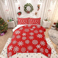 Feelyou Christmas Comforter Set All Season Winter Snowflake Bedding Set with 2 Pillow Cases Xmas Festival Microfiber Kids King Bedclothes Snowflake Red Bedroom Decor Duvet Quilt Breathable Soft