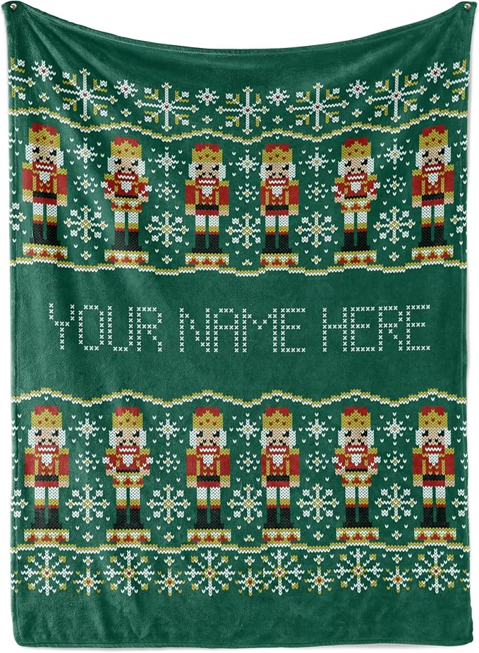 Personalized Stitch Style Nutcracker Christmas Blanket - Ships Next Day, Printed in USA - Plush Fleece Sofa Throw, Holiday Home Decor, Soft Bedding, Customizable Toddler to Adult Size (Fleece 30x40)