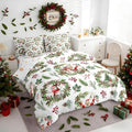 Erosebridal Kids Xmas Santa Claus Bedding Set King Xmas Elk Deer Comforter Set 7 Piece Woodland Pine Berry Bed in A Bag for Adults Green Christmas Decoration Quilt with Flat Fitted Sheet